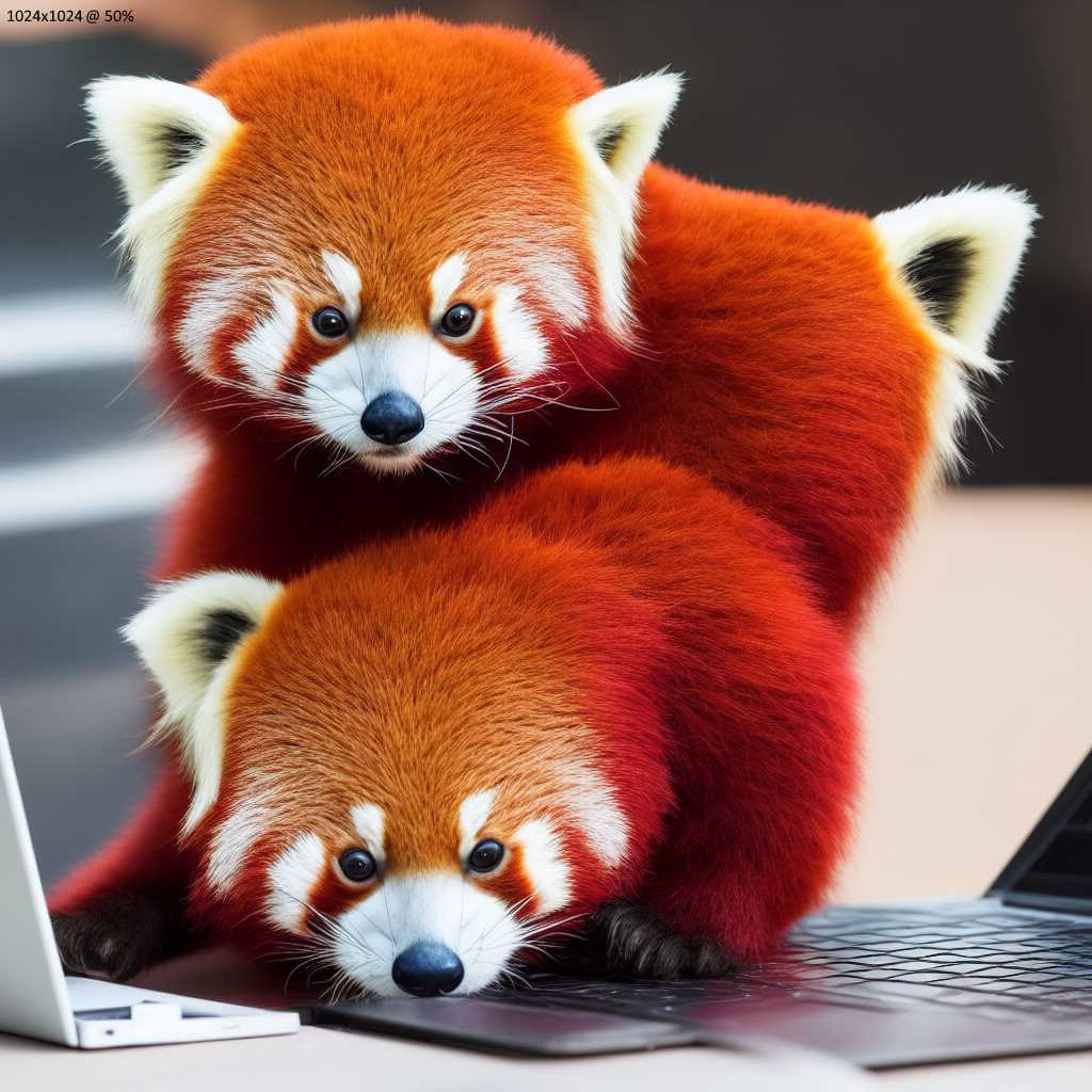 Red Pandas looking at a laptop
